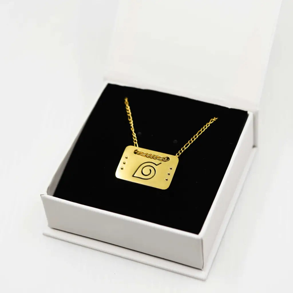 naruto konoha gold necklace in packaging 